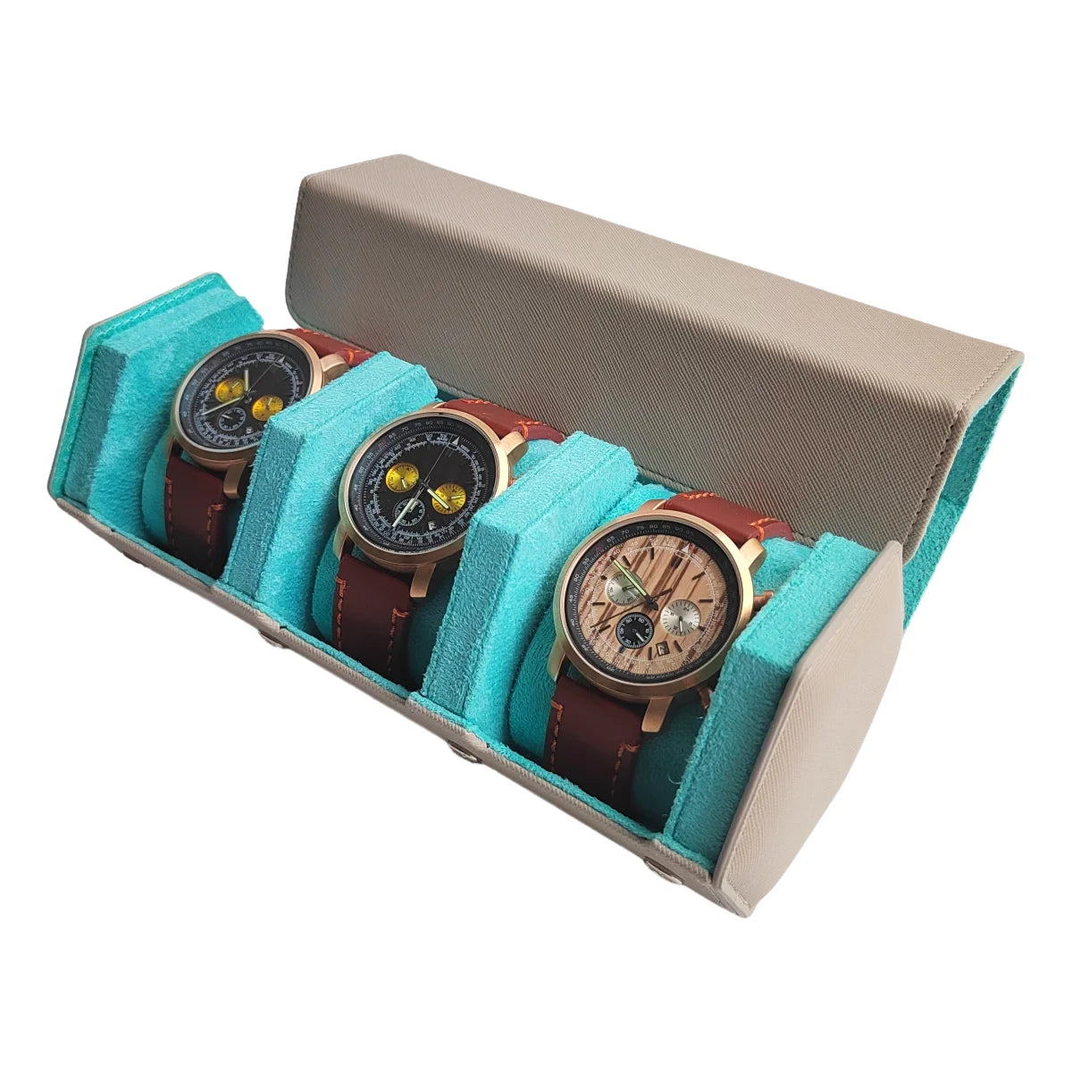 Boîte Montre Cuir Vintage Voyage Rouleau