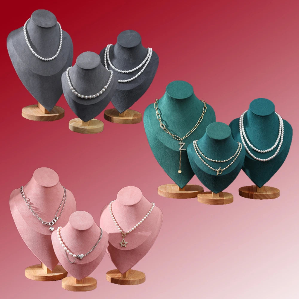Buste Bijoux Velours Base Bois Mannequin