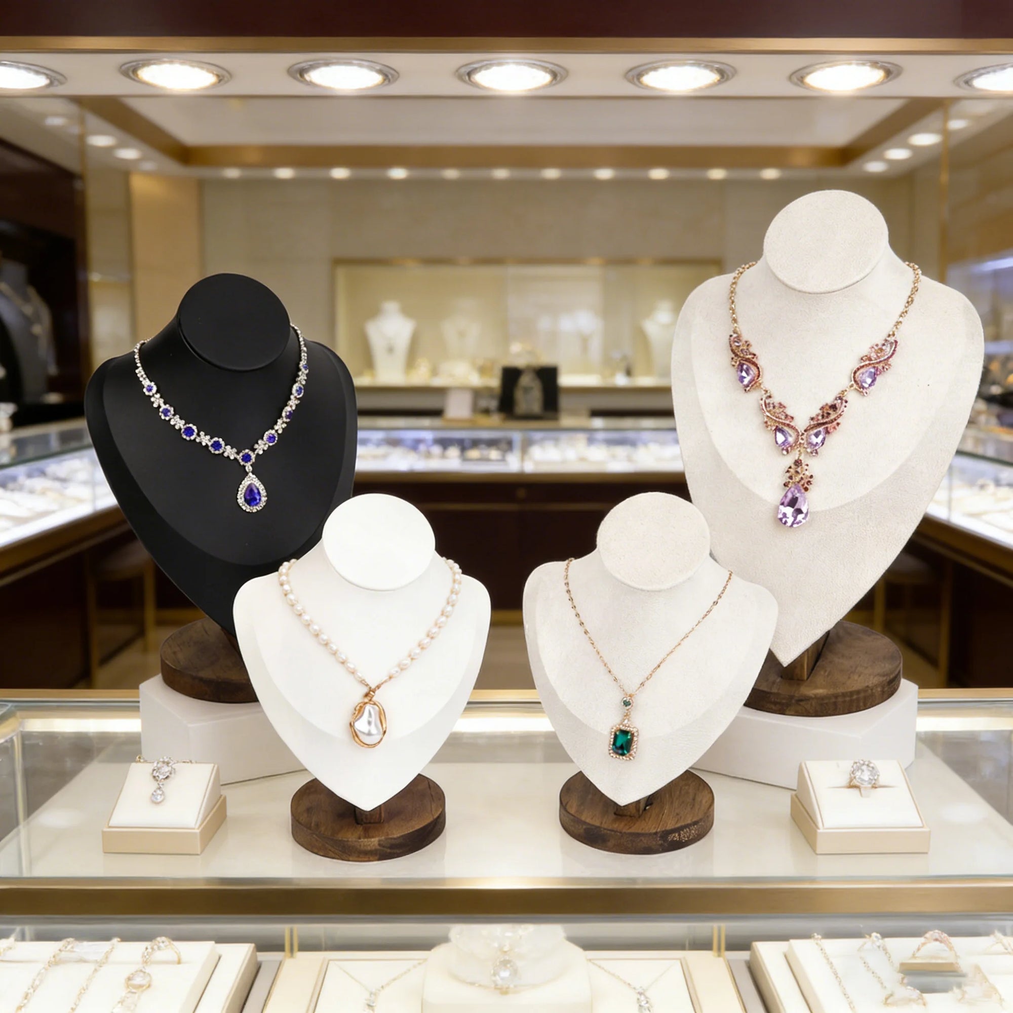 Buste Collier Velours Cuir Mannequin Vitrine
