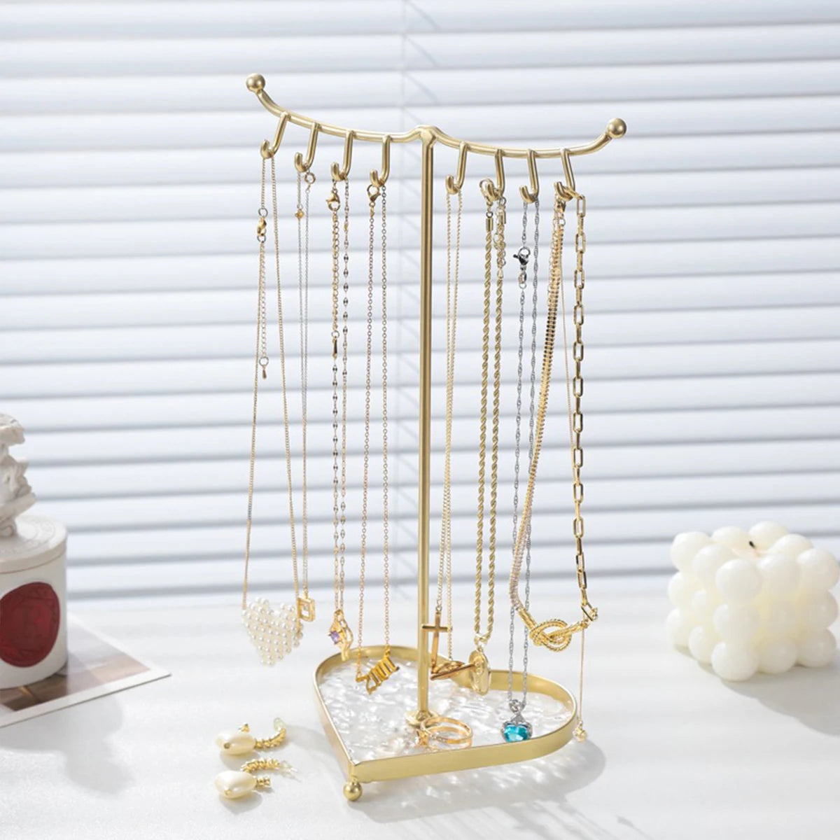 Présentoir Collier Métal Socle Cœur Romantique