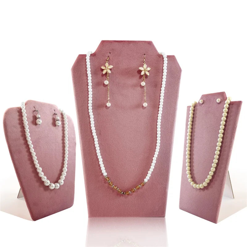 Présentoir Collier Velours Plat Rose Tendre