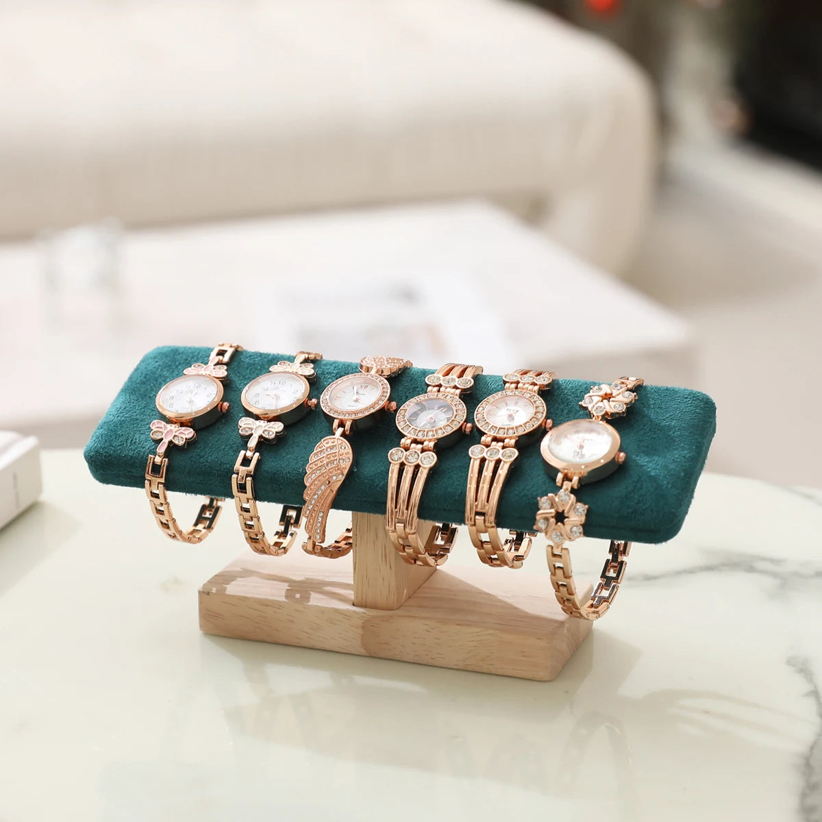 Présentoir Bracelet Bois Velours Cuir Forme T