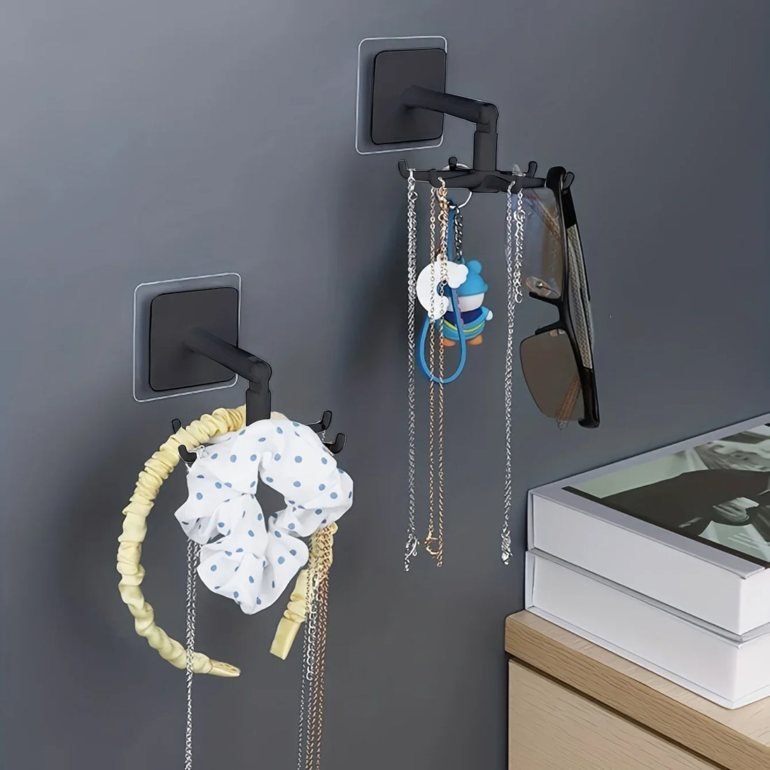 Porte bijoux mural rotatif – porte bijoux noir avec colliers, chouchous et lunettes
