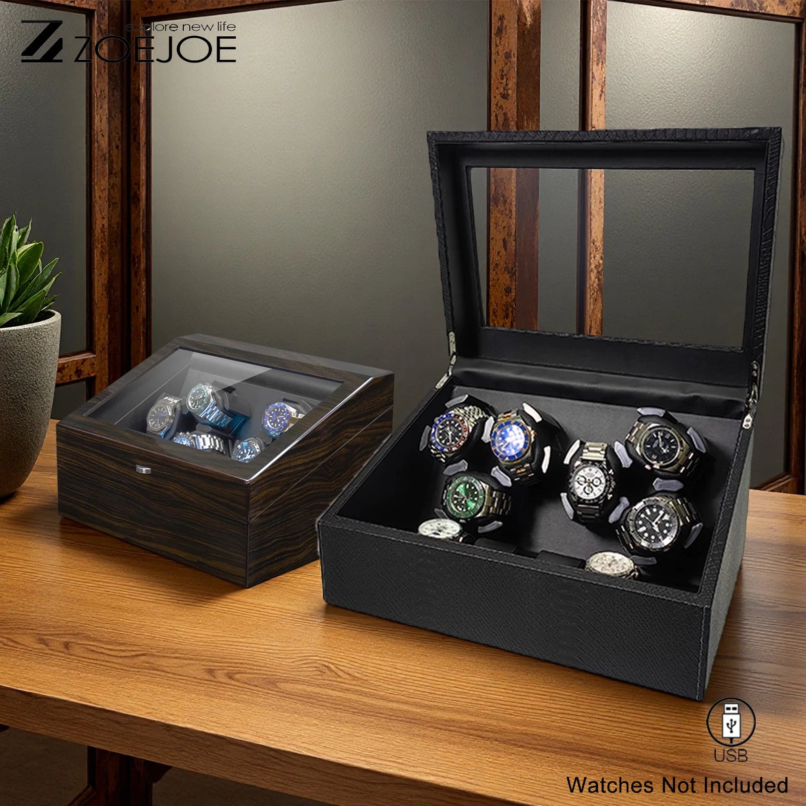 Remontoir Montre Automatique Cuir Coffre 6 Slots