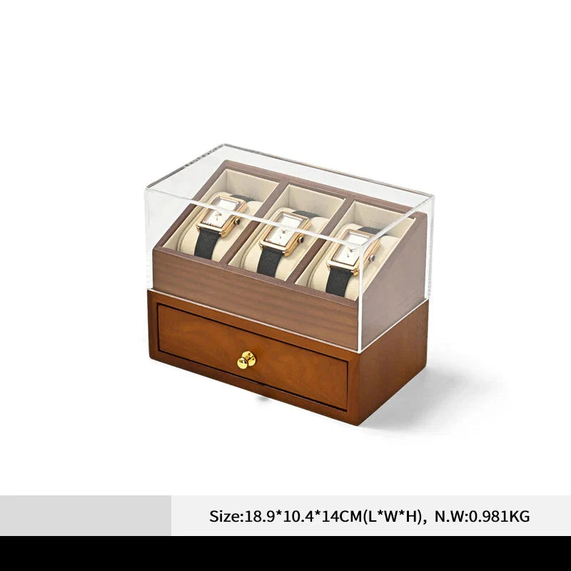 Coffret Bois Vitrine Montres 2 Niveaux Tiroir