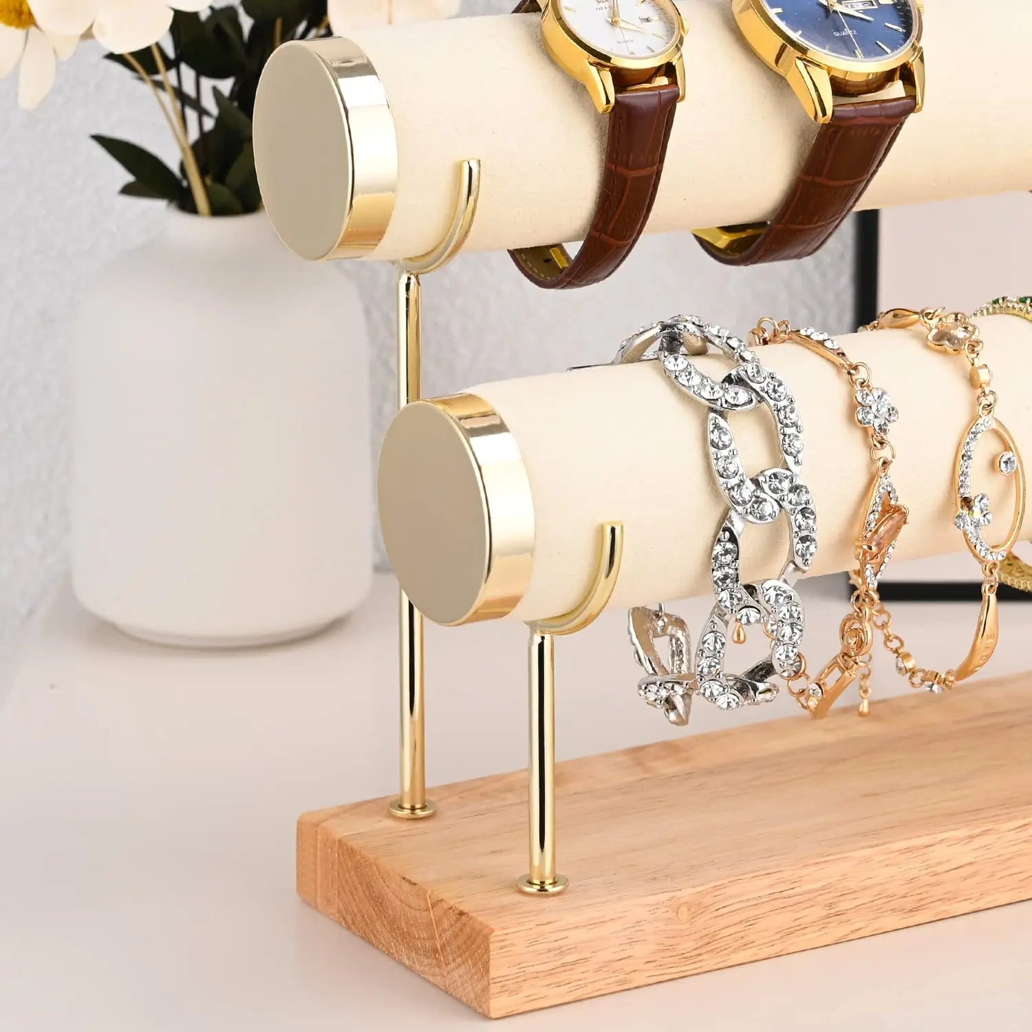 Présentoir Bracelet Velours Barre T Deux Niveaux