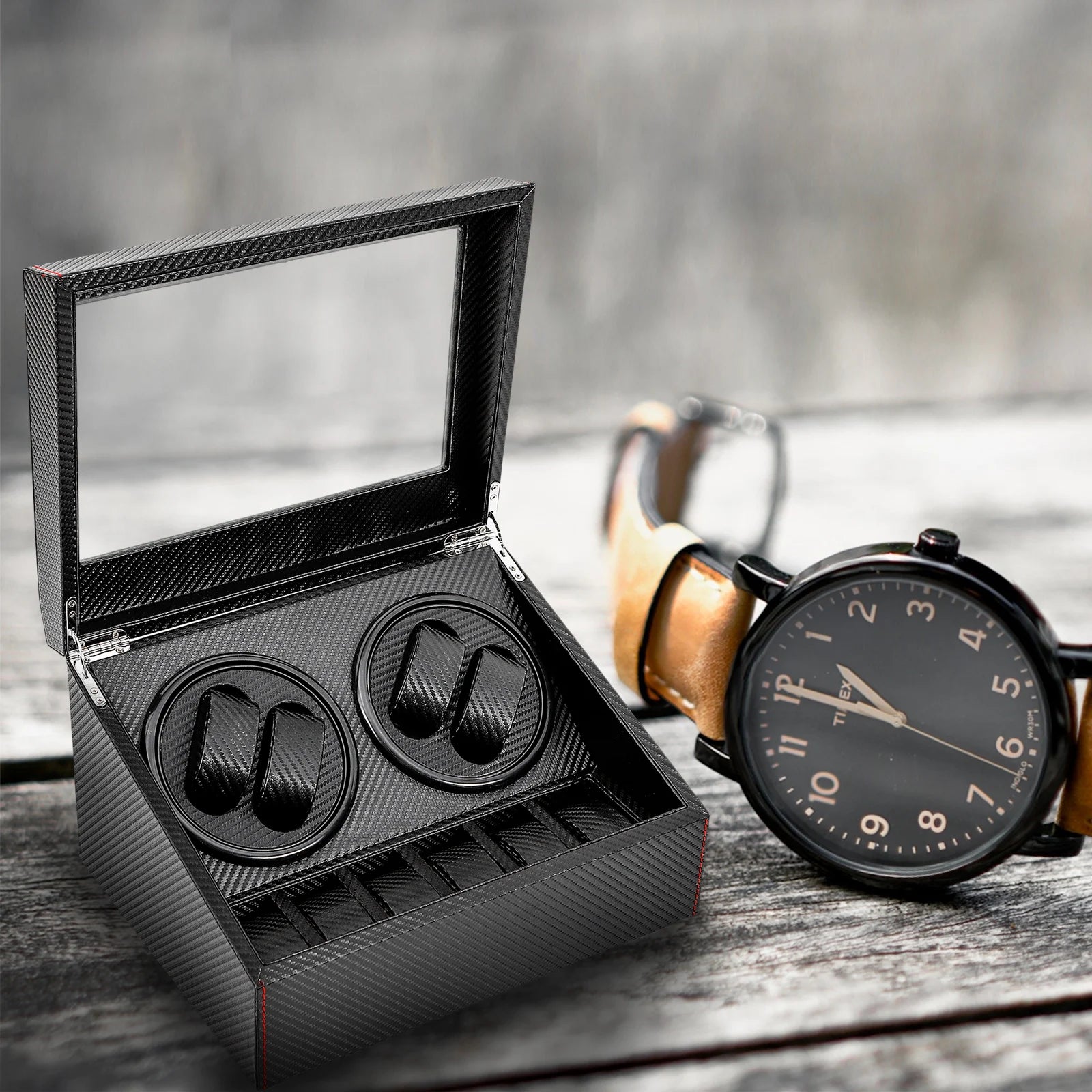 Coffre Fort Montre Cuir Rotatif Remontoir
