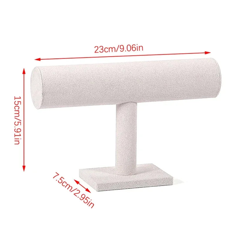 Présentoir bracelet T-bar en suédine – dimensions du T-bar beige