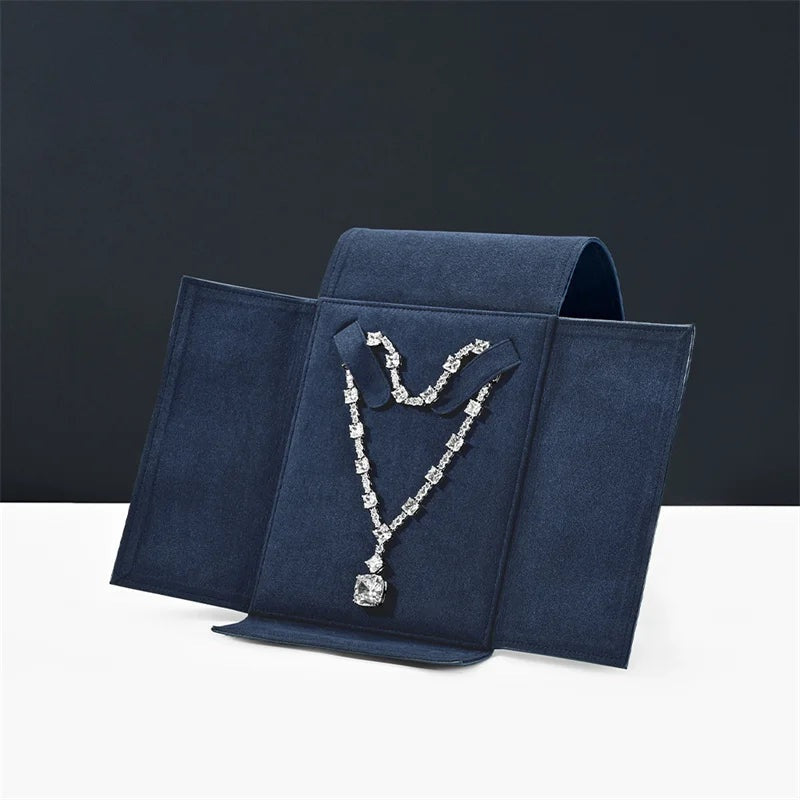 Pochette Collier Cuir Bleu Voyage avec Rabats