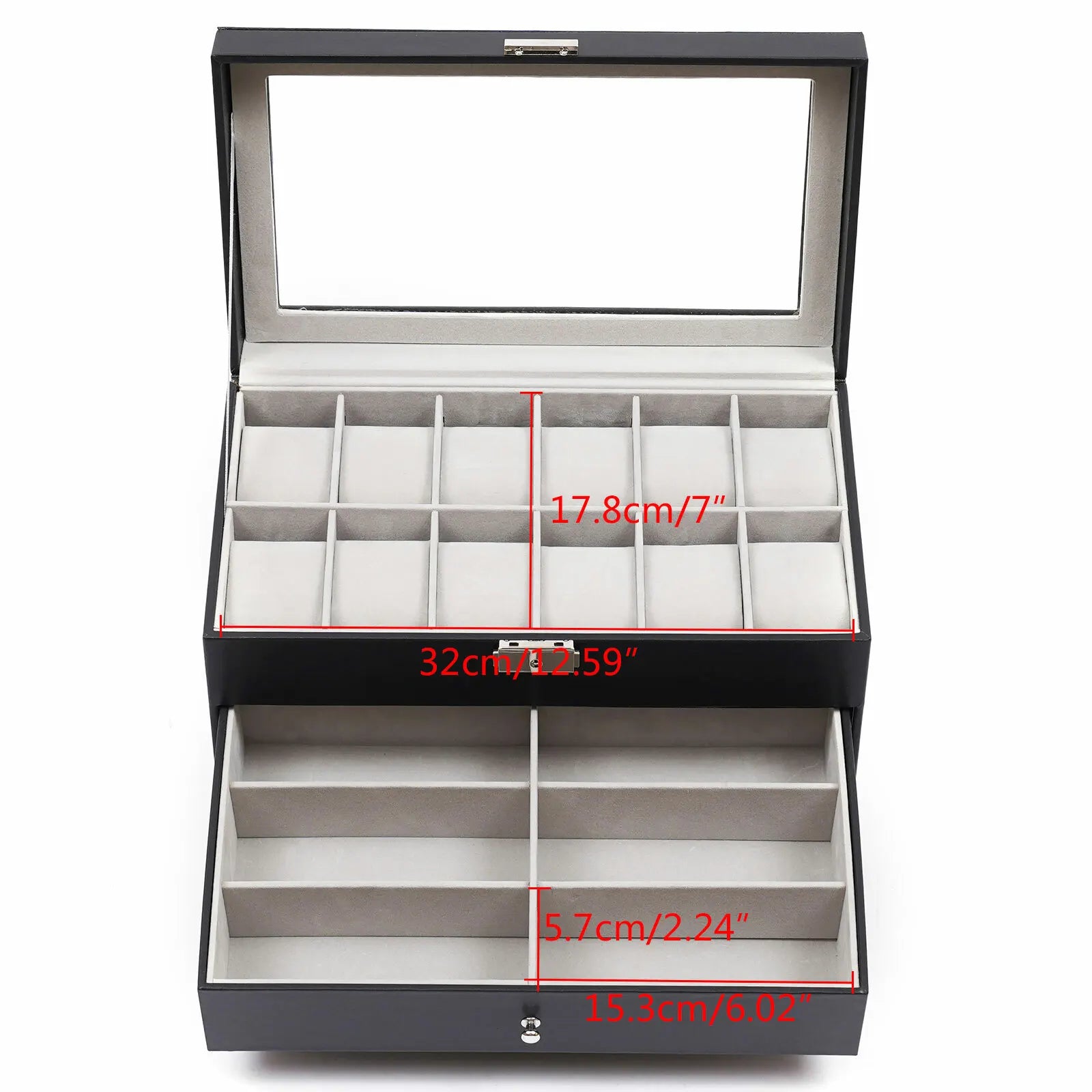 Coffret Montres Cuir Bijoux Lunettes 3 Niveaux