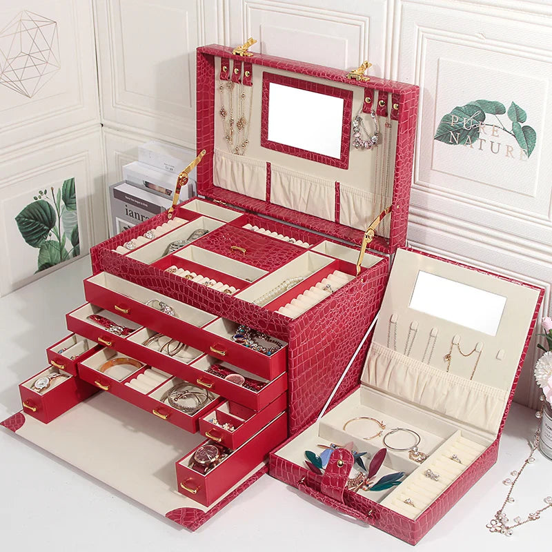 Boîte Bijoux Cuir Croco Luxe Grand Format