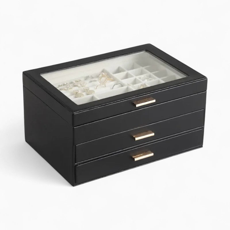 Boîte Bijoux Cuir 2 Tiroirs Velours