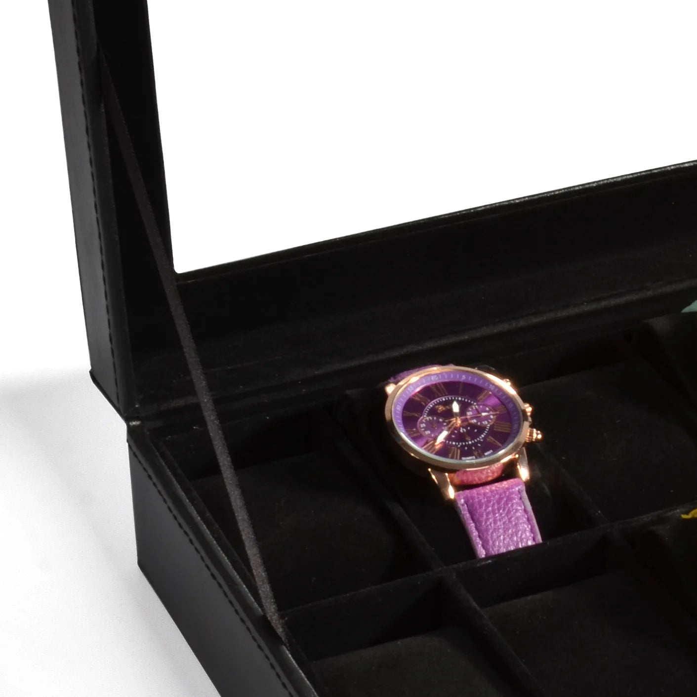 Boîte Montre Cuir Noir Emplacements Vitrine