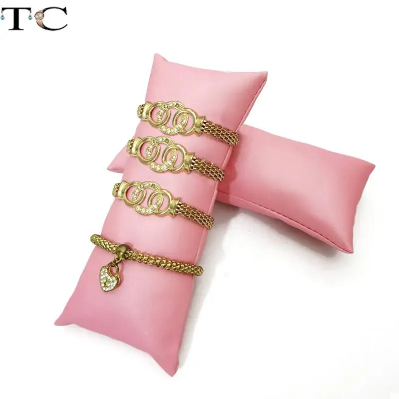 Coussin Présentoir Cuir Rose Montre Bracelet