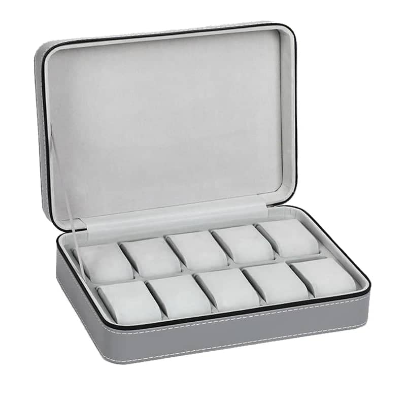 Boîte Montres Cuir Velours Gris 10 Places