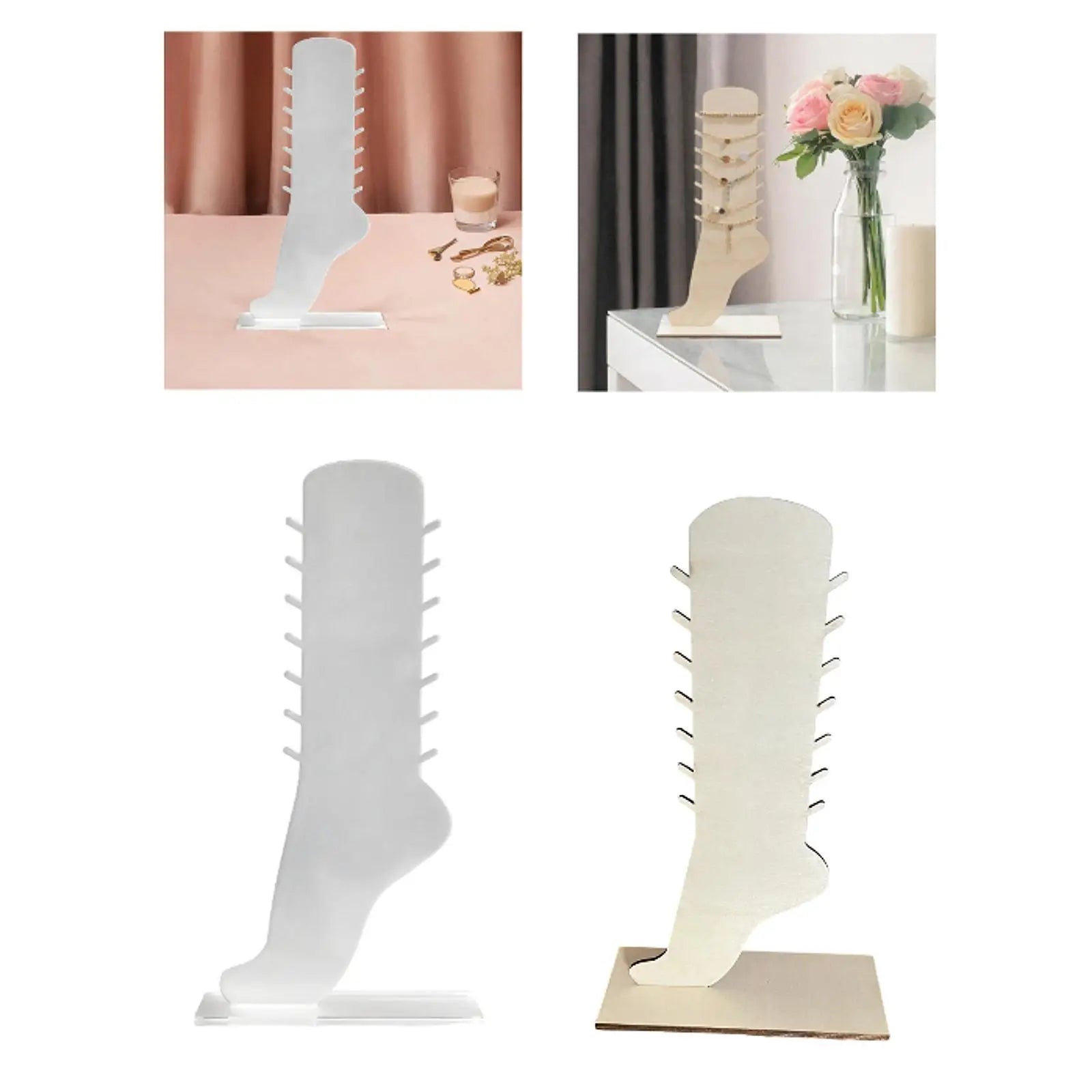 Présentoir bracelet cheville forme de pied (acrylique, bois)