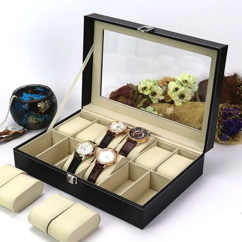 Boîte Montre Cuir Verre Noir Emplacements