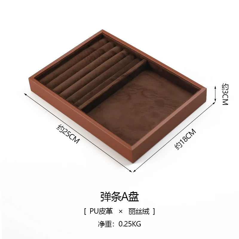 Plateau Bijoux Cuir Marron Velours Rangement