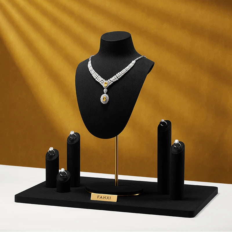 Présentoir Buste Collier Velours Noir Haut de Gamme