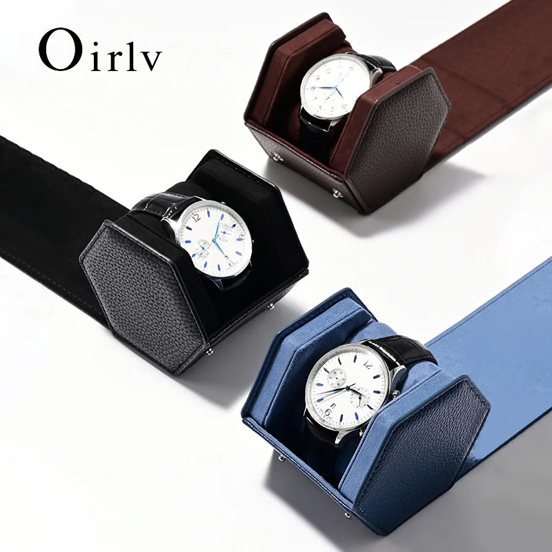 Étui Montre Cuir Hexagonal Voyage Portable