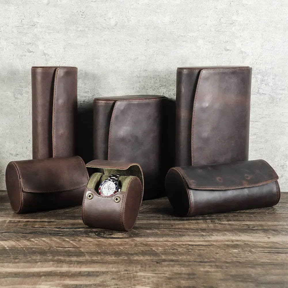 Étui Voyage Montre Cuir Rouleau Vintage