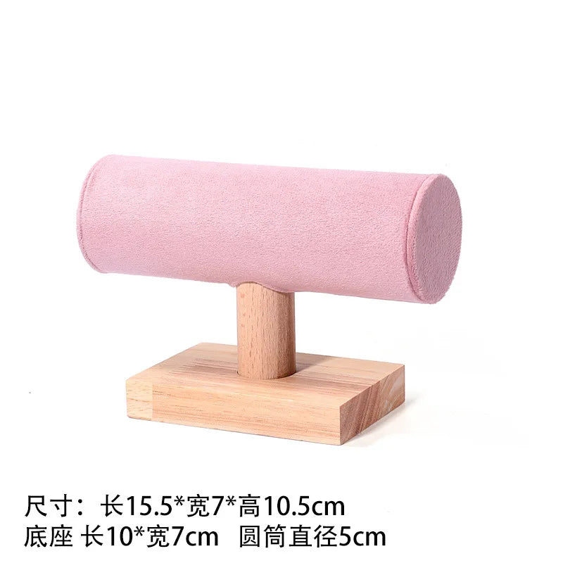 Présentoir Bijoux Velours Rose Bois Multifonction