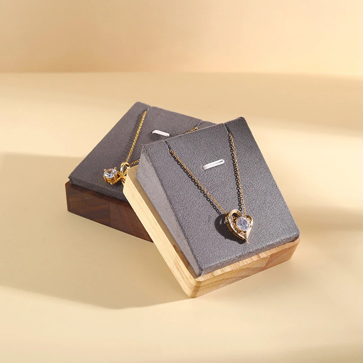 Plateau Bois Velours Collier Pendentif Présentoir Bijoux