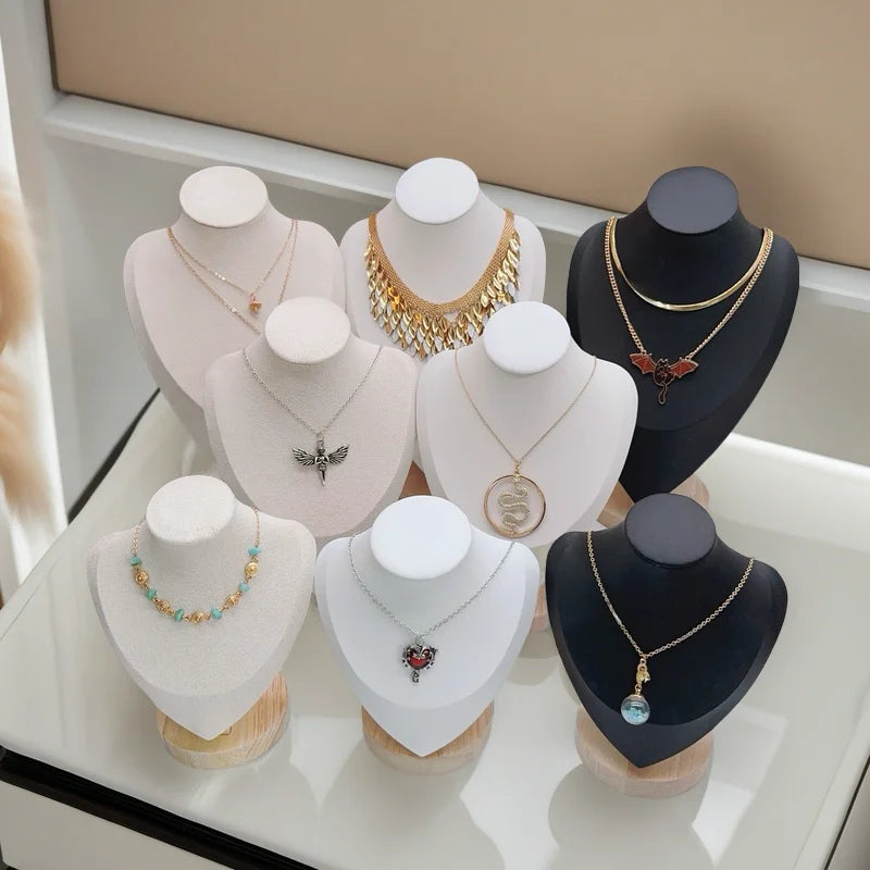 Présentoir Collier Buste Velours Bois
