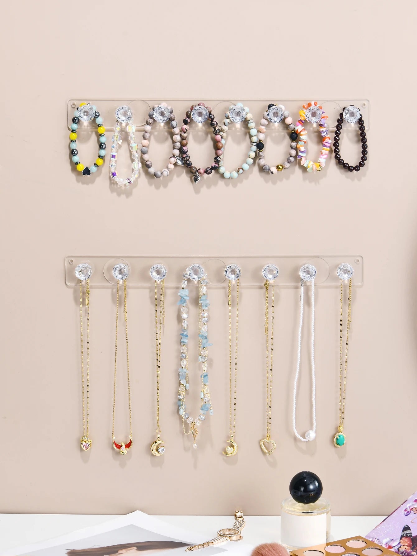 Porte Bijoux Acrylique Mural Crochets Premium