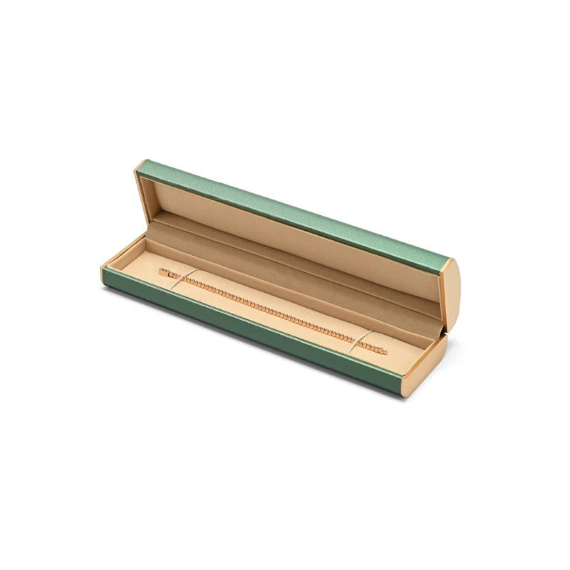Écrin à bijoux simili cuir vert – boîte chaîne longue