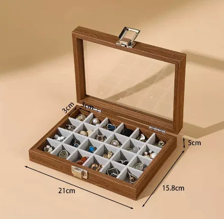 Boîte Bijoux Bois Noyer Couvercle Velours