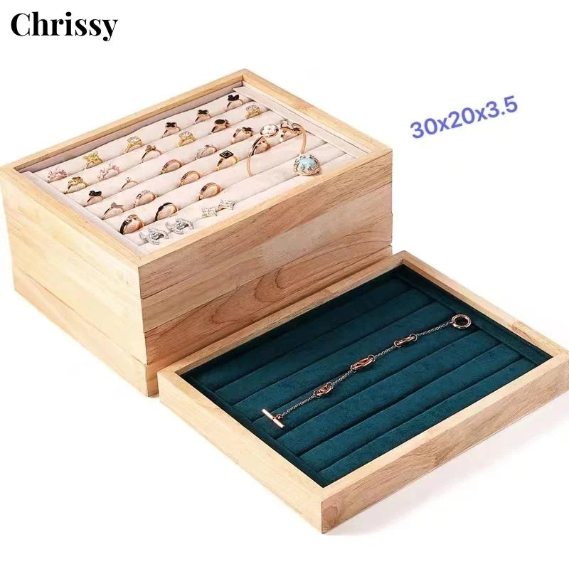 Plateau Bois Anneaux Bagues Rangement Bijoux