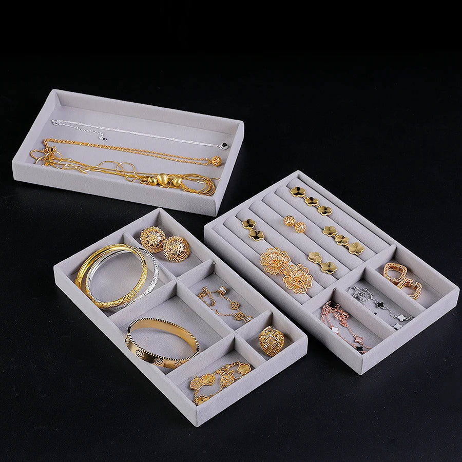 Plateau Bijoux Velours Floqué Ensemble 8 Pièces