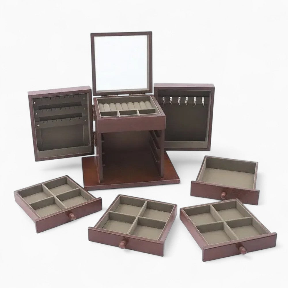 Grande Boîte à Bijoux Vintage Bois Marron