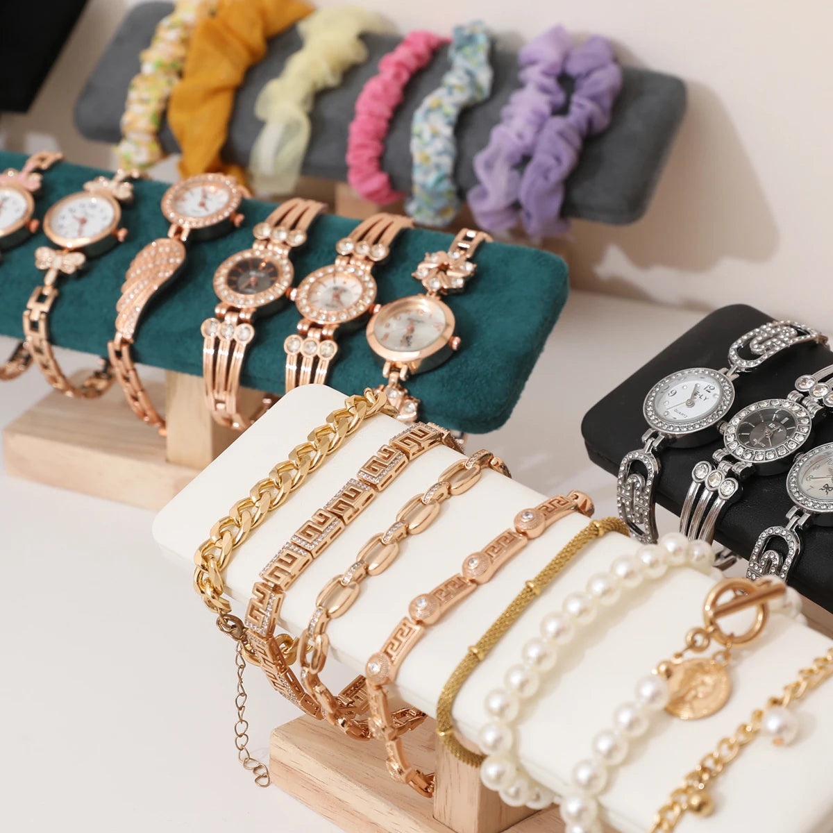Présentoir Bracelet Bois Velours Cuir Forme T
