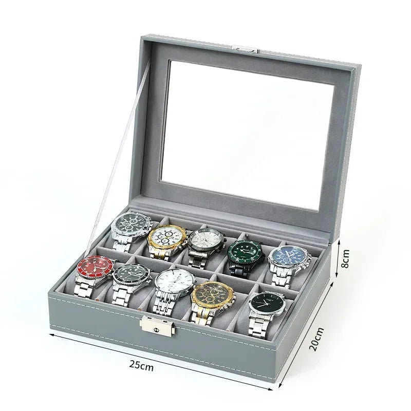 Coffret Montres Cuir Vitrine Verre 12 Emplacements
