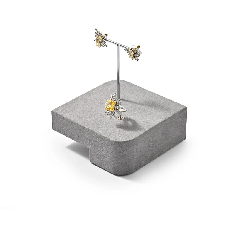 Présentoir Bijoux Velours Gris Comptoir Vitrine