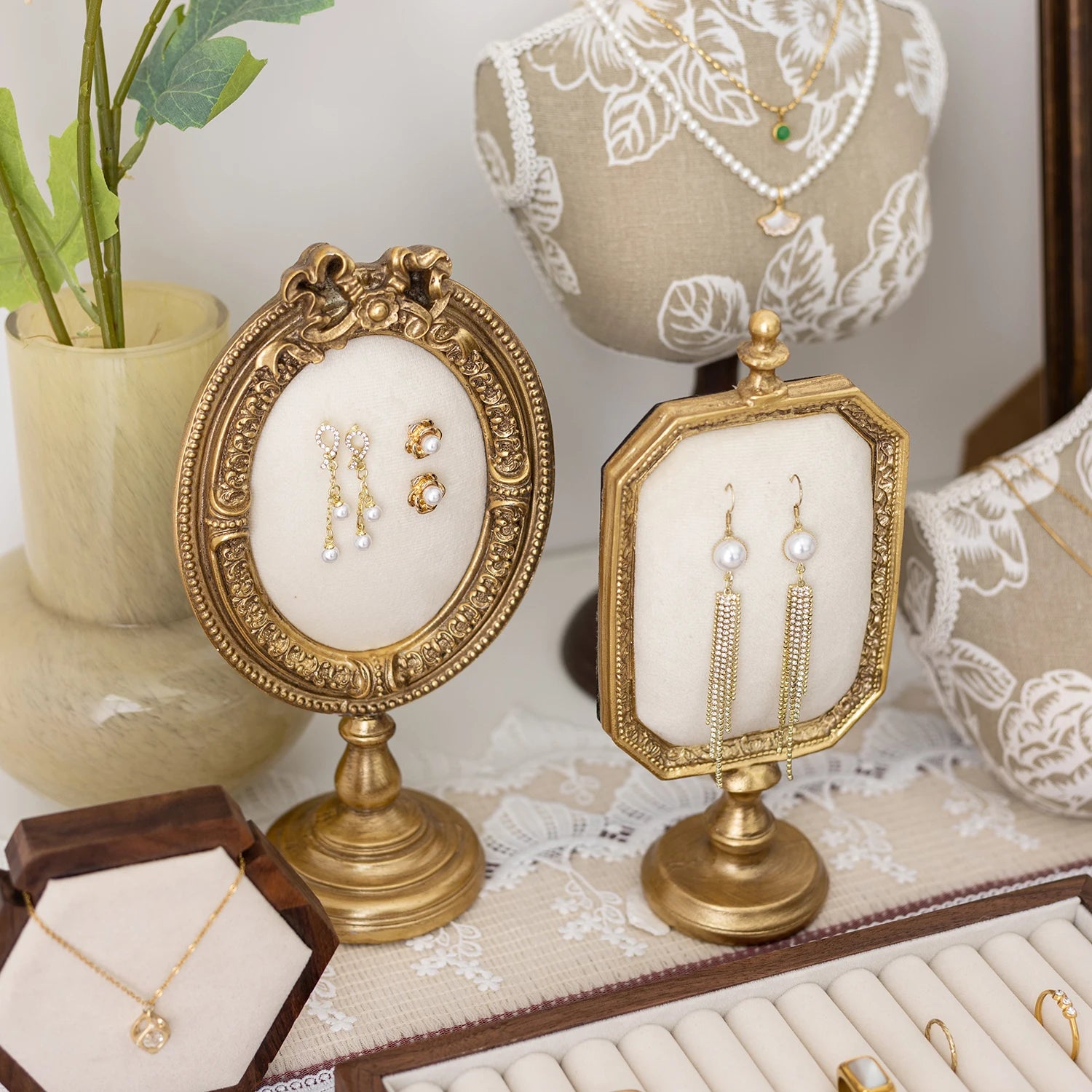 Buste Collier Bois Noyer Mannequin Présentoir
