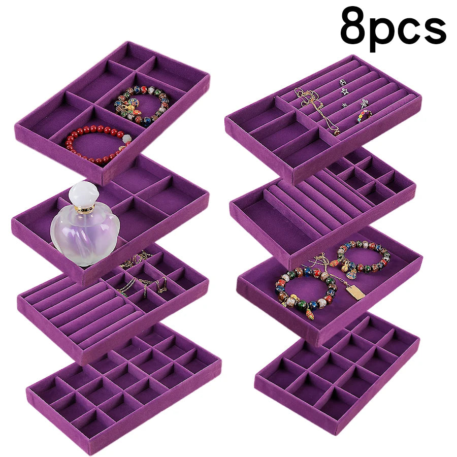 Plateau Bijoux Velours Floqué Ensemble 8 Pièces