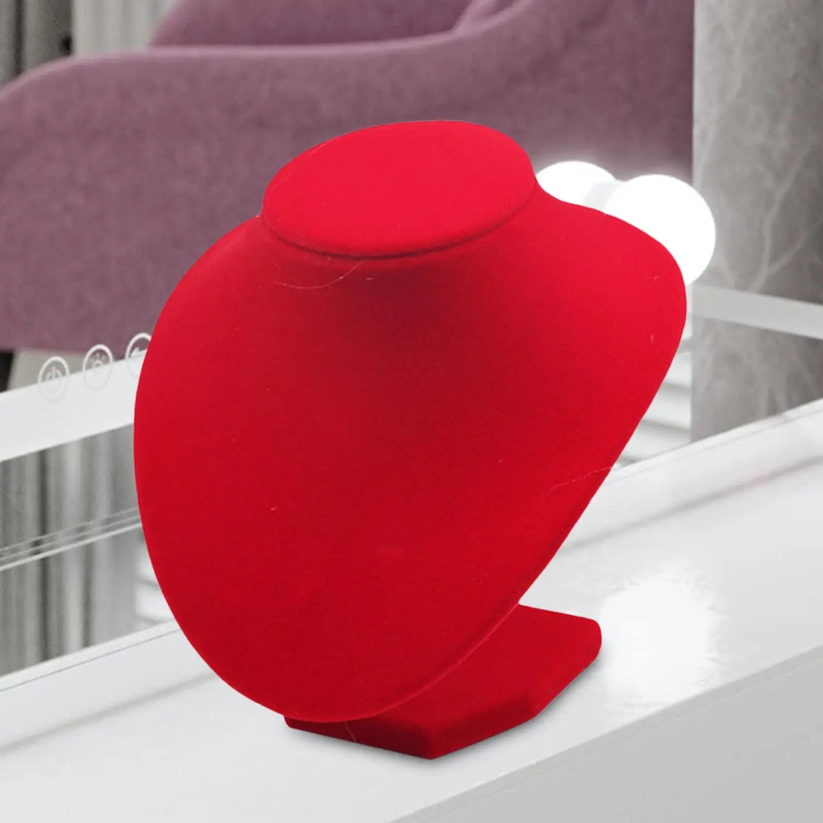 Buste Collier Velours Rouge Brillant Pendentif