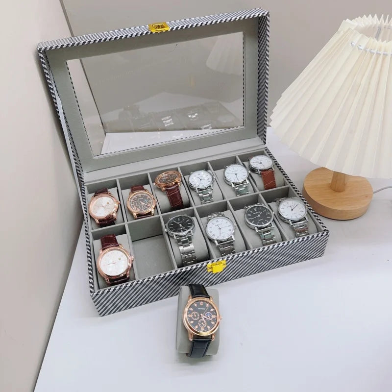 Boîte Montres Cuir Fibre Carbone Vitrine Multi-Places