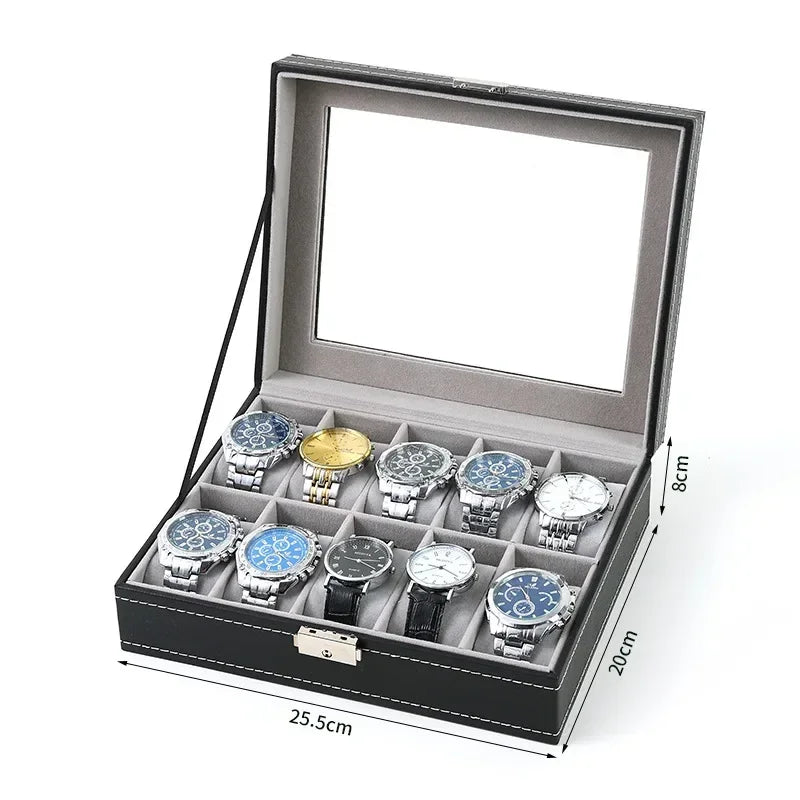 Coffret Montres Cuir Vitrine Verre 12 Emplacements
