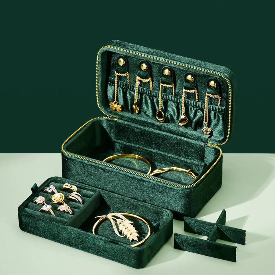 Boîte à Bijoux Velours Double Étage Bagues Colliers