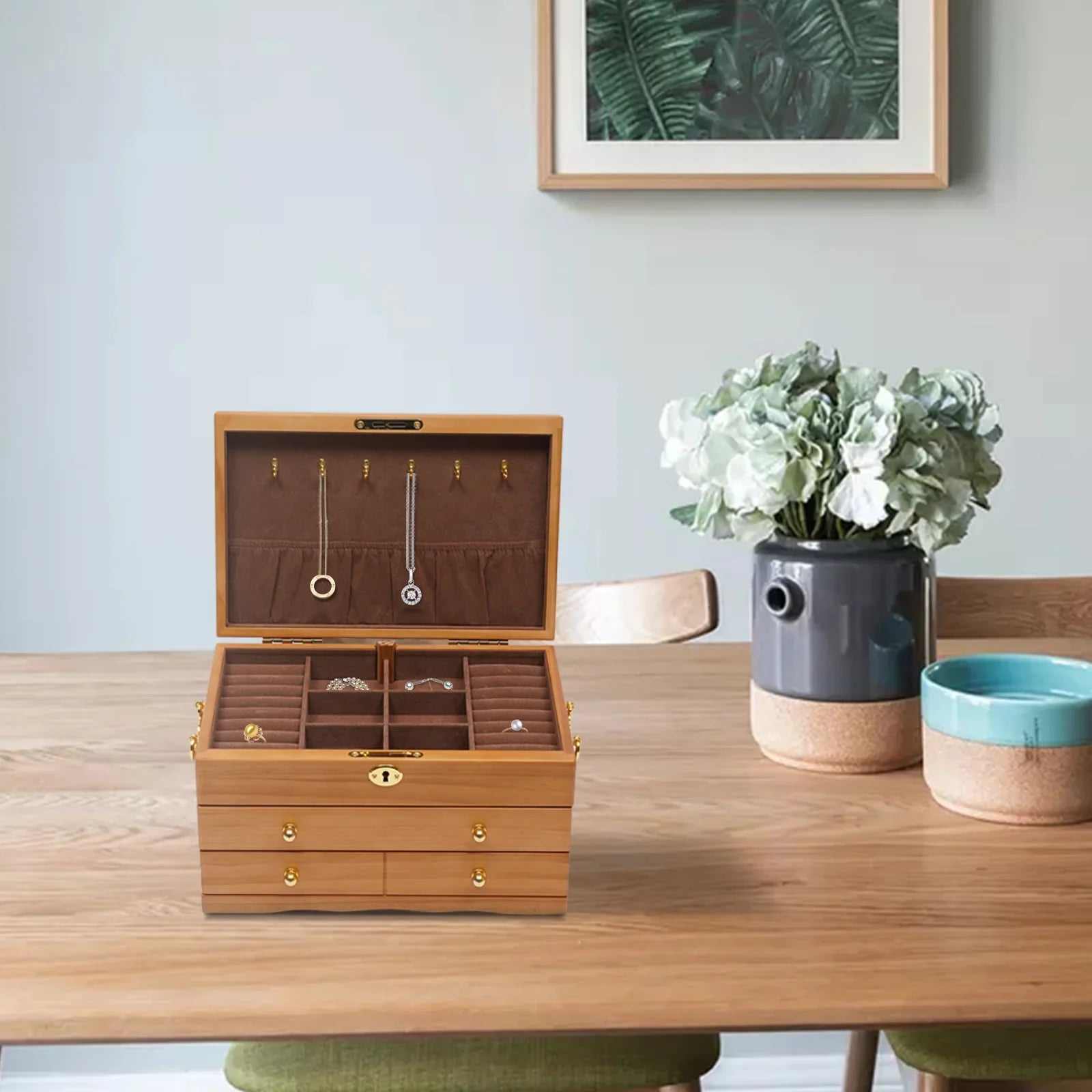 Boîte Bijoux Bois Massif Velours Rangement Sécurisé