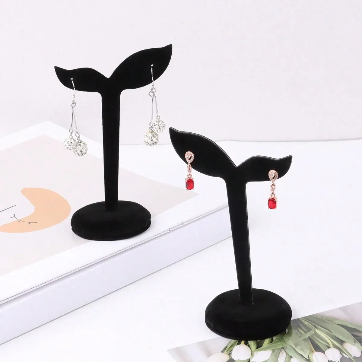 Présentoir Boucle d'Oreille Velours Métal Titane