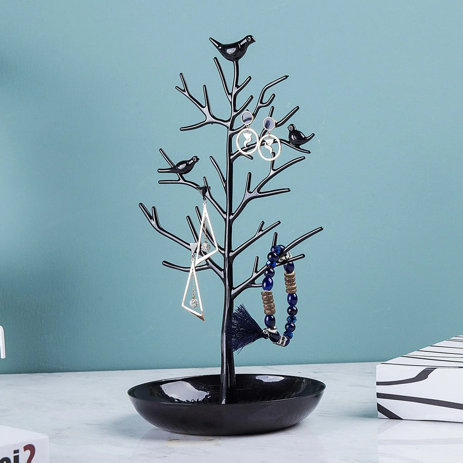 Arbre à Bijoux Oiseaux Métal avec Plateau, 4 Finitions
