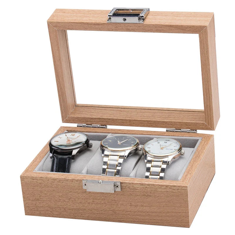 Boite Montres Bois Noyer Velours 3 Places