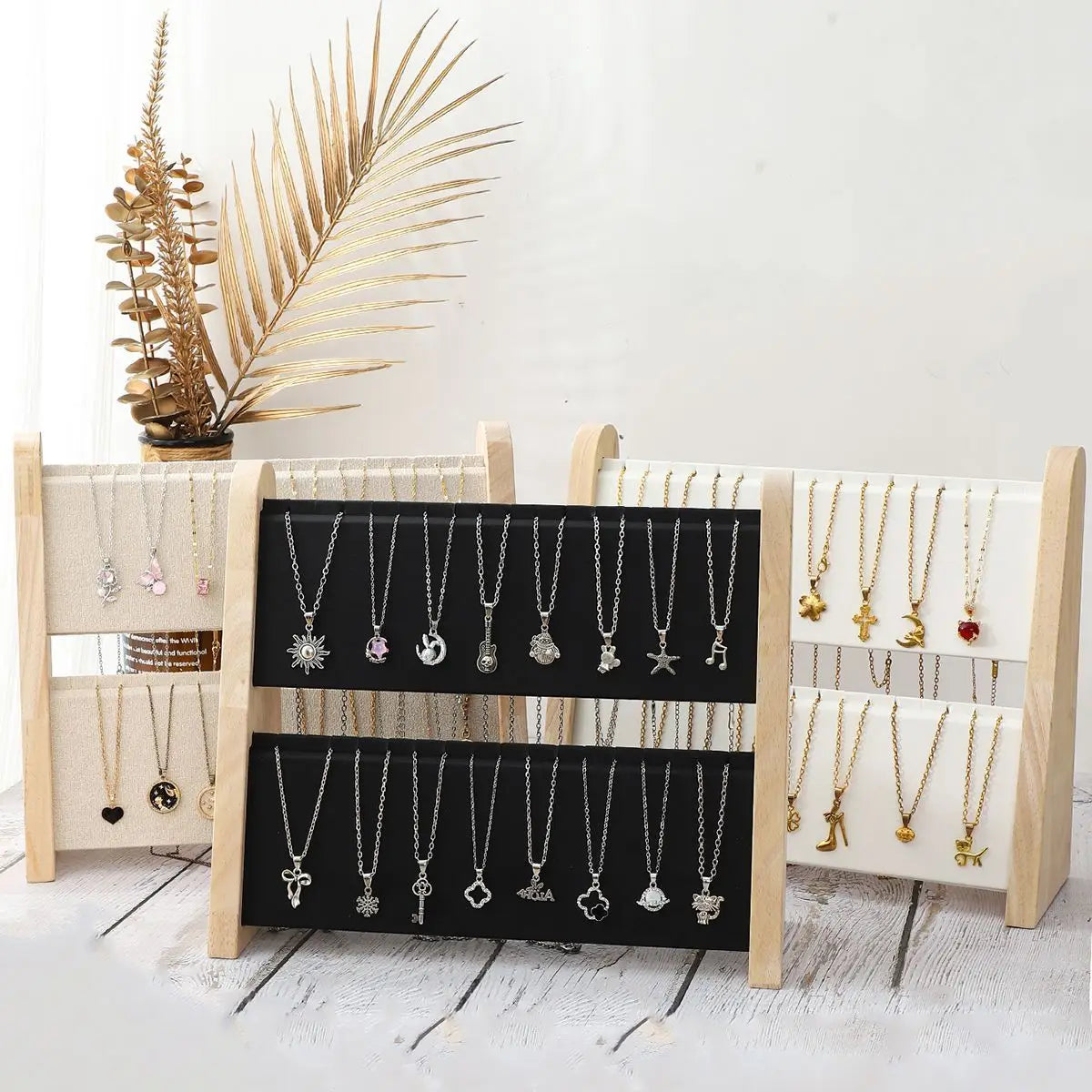 Présentoir Collier Bois Simili Cuir 2 Étages