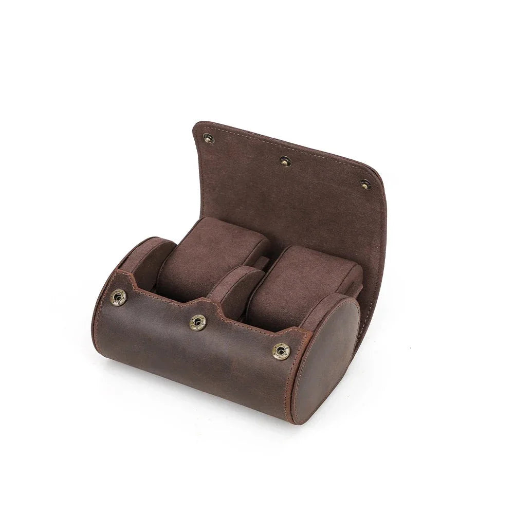 Etui Montre Cuir Veritable Marron 4 Places