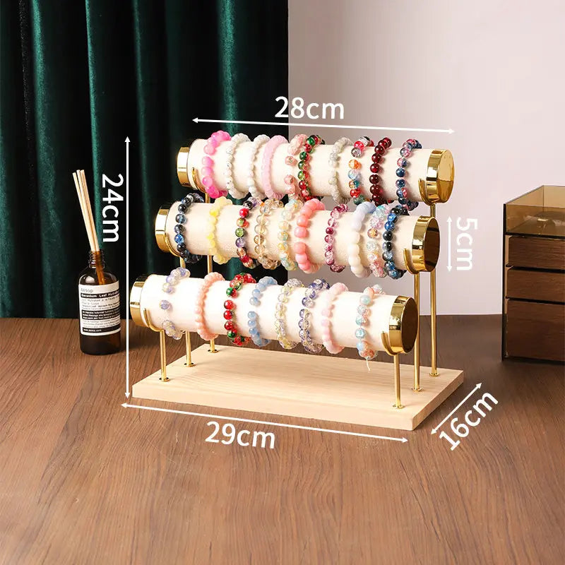 Présentoir Bois Doré Niveaux Montre Collier